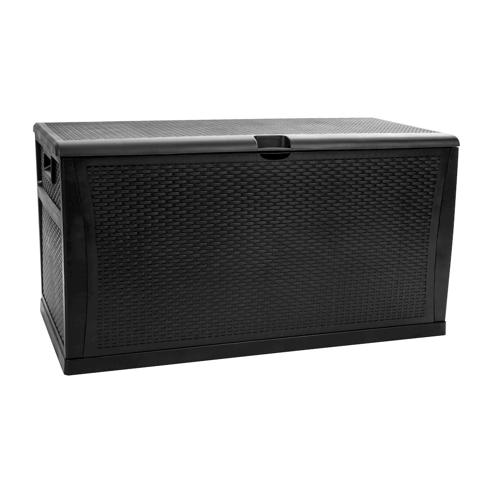120 Gallon Plastic Deck Box - Waterproof Storage Box, Black. Picture 1