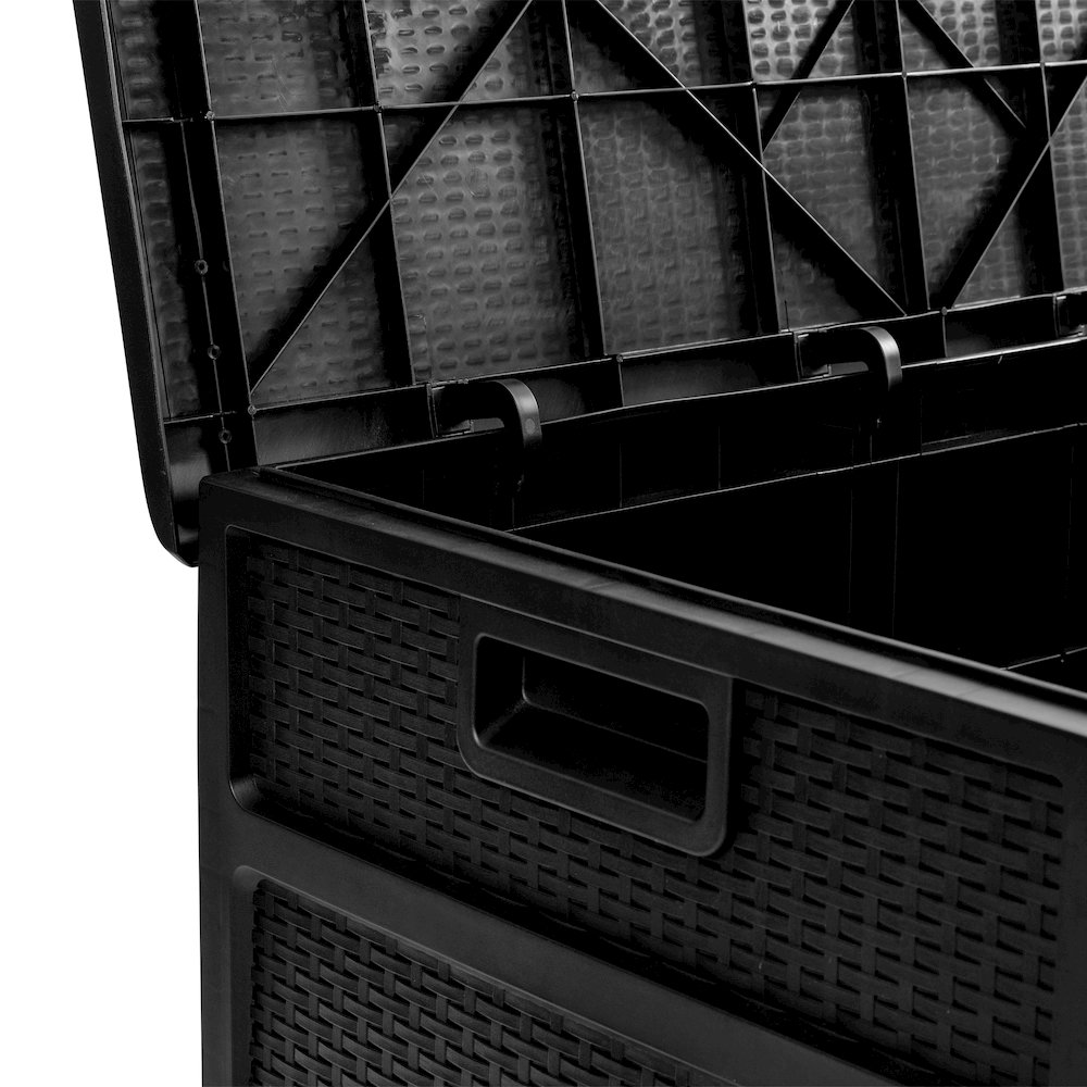 120 Gallon Plastic Deck Box - Waterproof Storage Box, Black. Picture 7
