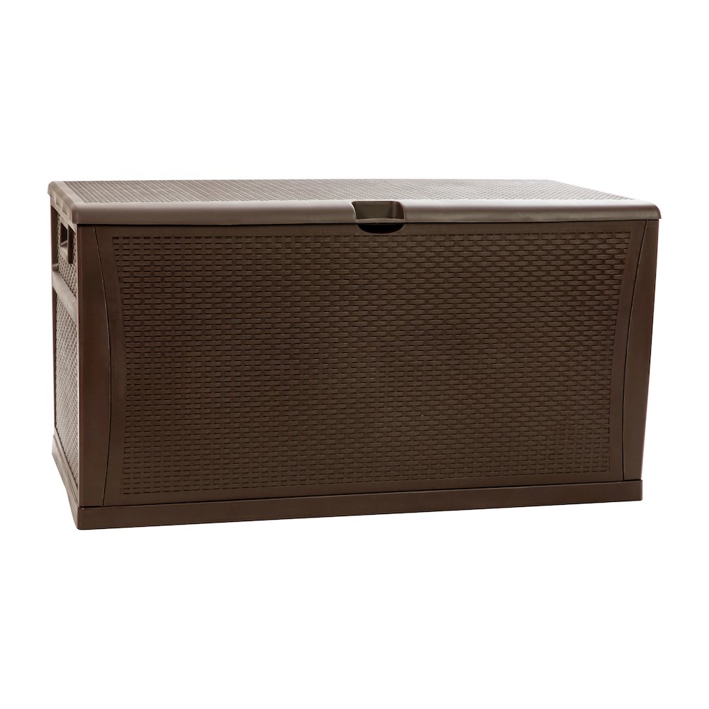 120 Gallon Plastic Deck Box - Waterproof Storage Box, Brown. Picture 1