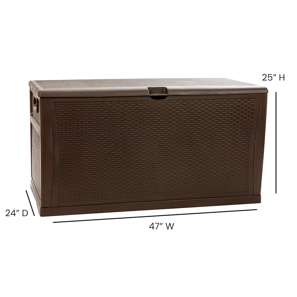 120 Gallon Plastic Deck Box - Waterproof Storage Box, Brown. Picture 5