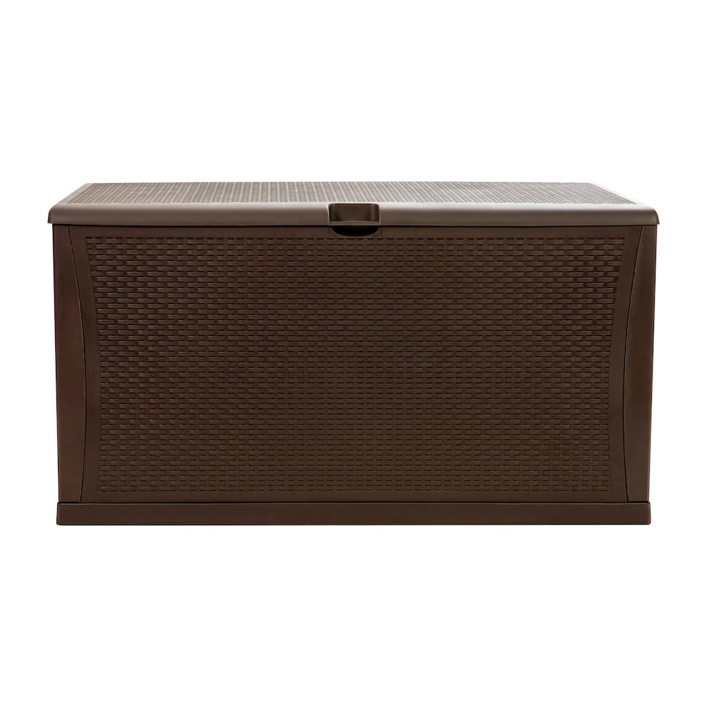 120 Gallon Plastic Deck Box - Waterproof Storage Box, Brown. Picture 9