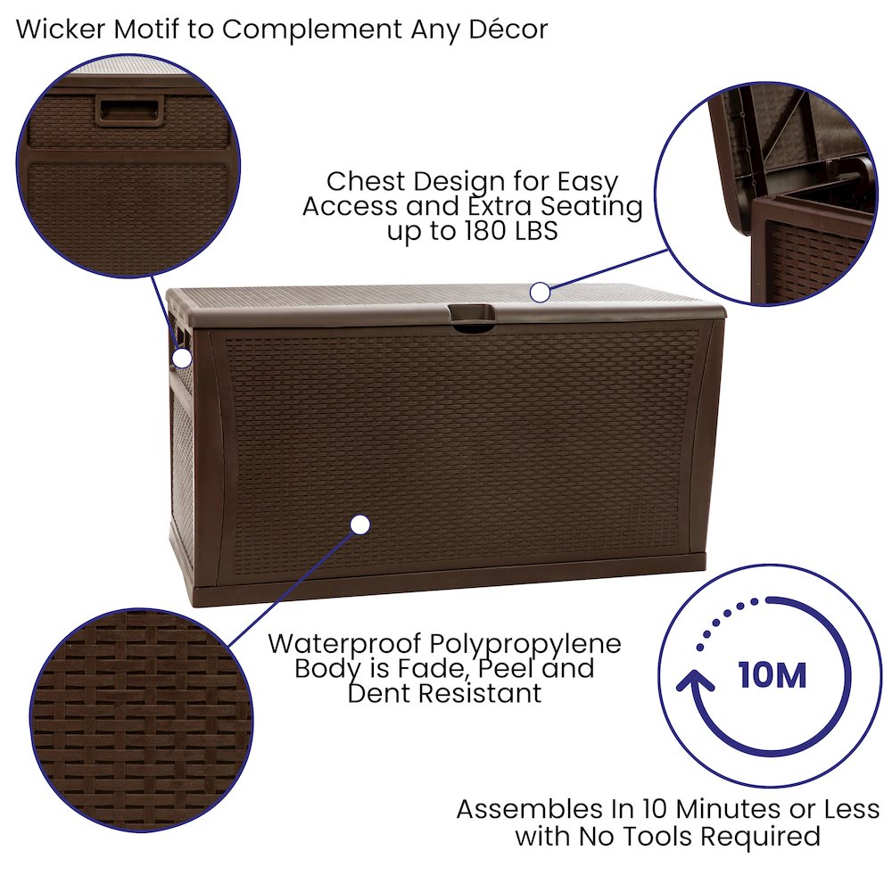 120 Gallon Plastic Deck Box - Waterproof Storage Box, Brown. Picture 4