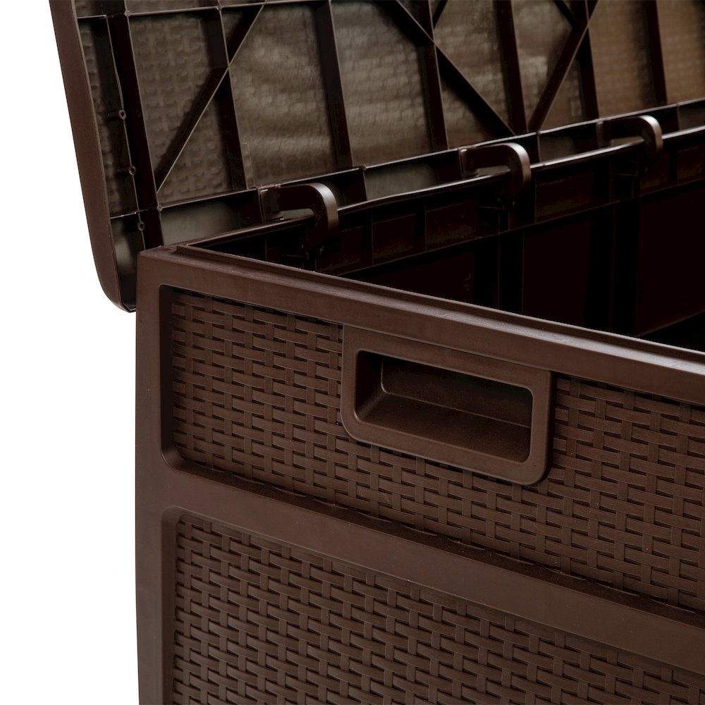 120 Gallon Plastic Deck Box - Waterproof Storage Box, Brown. Picture 7