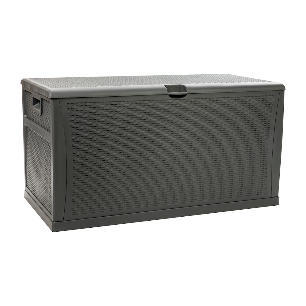 120 Gallon Plastic Deck Box - Waterproof Storage Box, Gray. Picture 1