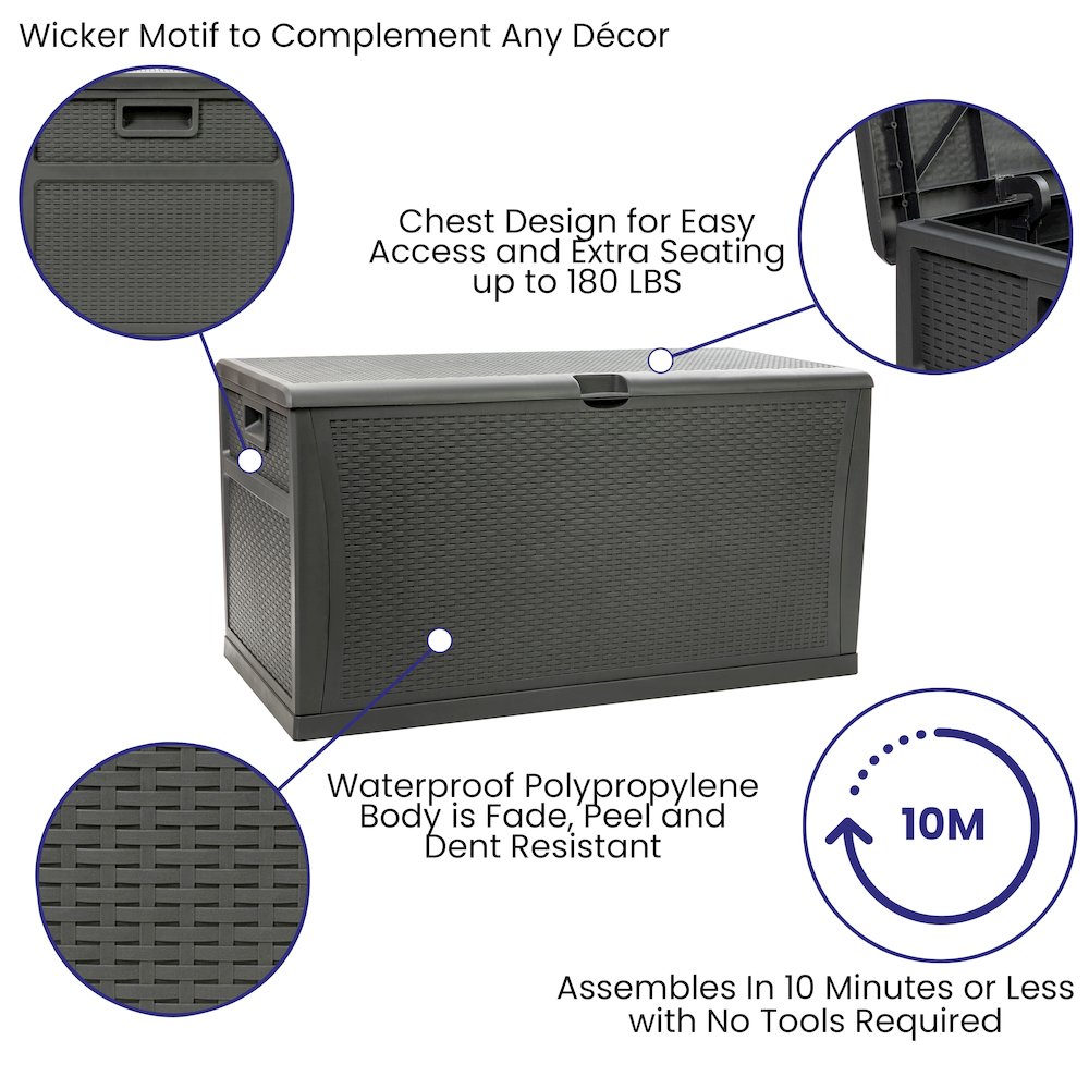 120 Gallon Plastic Deck Box - Waterproof Storage Box, Gray. Picture 4