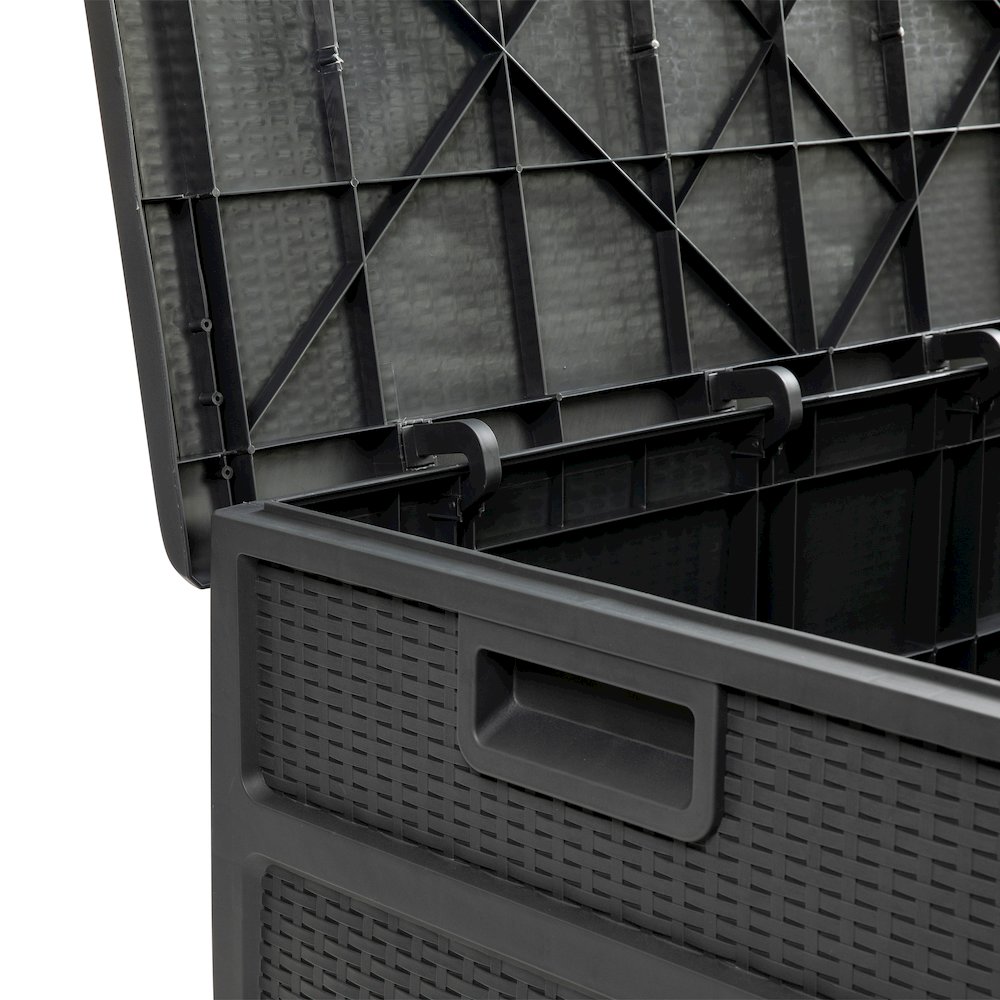 120 Gallon Plastic Deck Box - Waterproof Storage Box, Gray. Picture 7