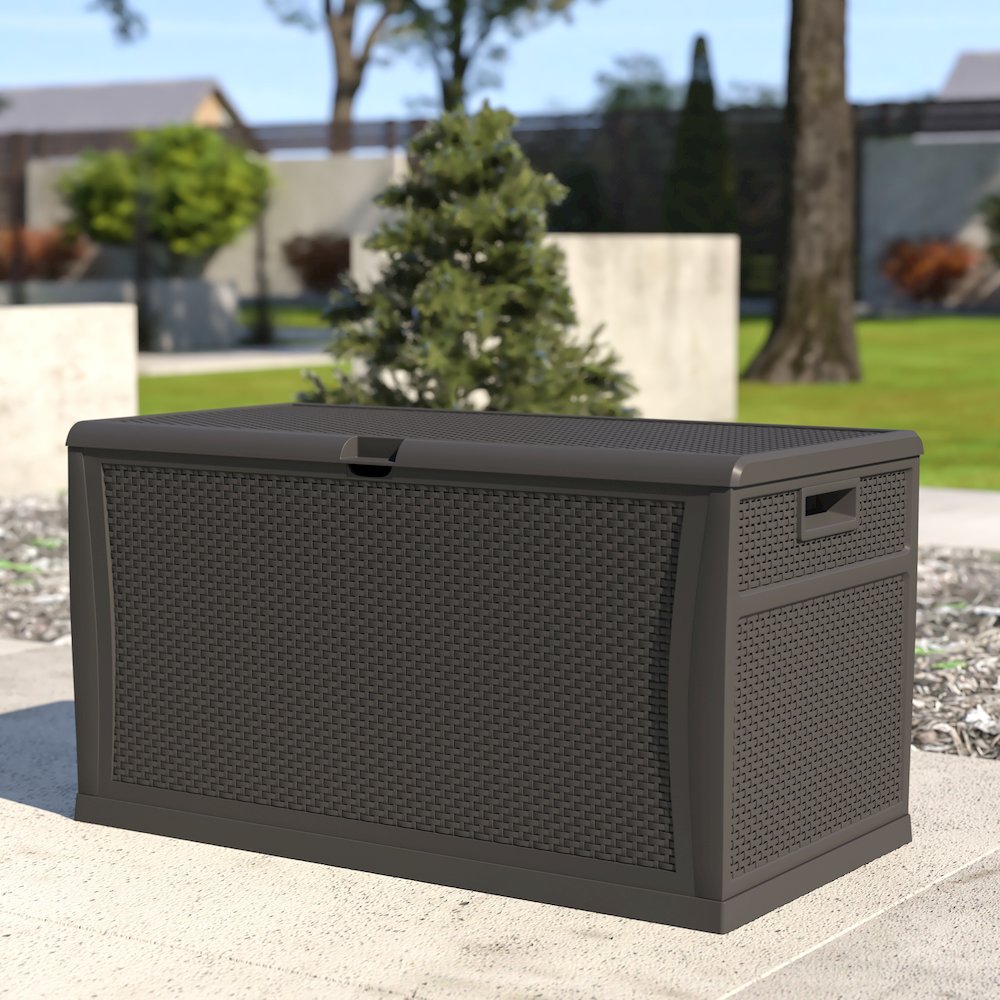 120 Gallon Plastic Deck Box - Waterproof Storage Box, Gray. Picture 2