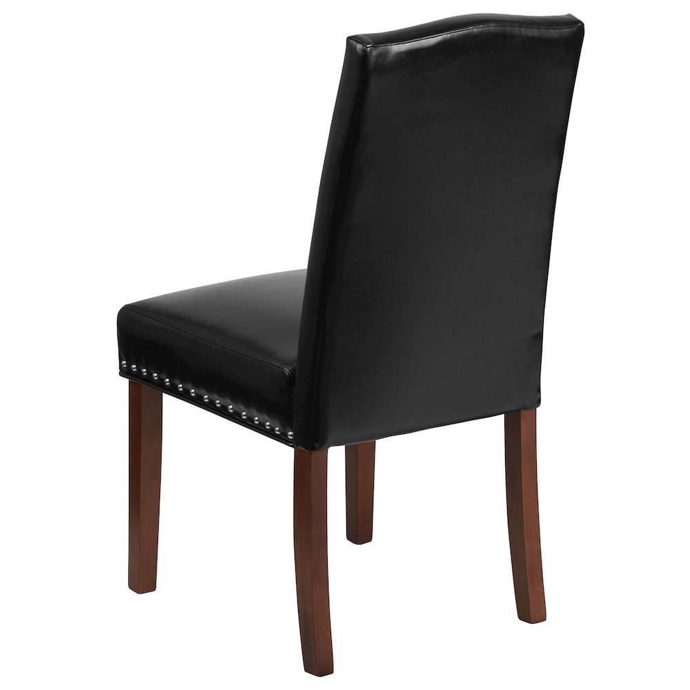 Black LeatherSoft Parsons Chair with Silver Accent Nail Trim. Picture 3