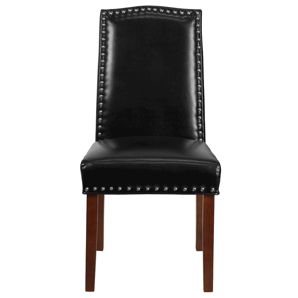 Black LeatherSoft Parsons Chair with Silver Accent Nail Trim. Picture 4