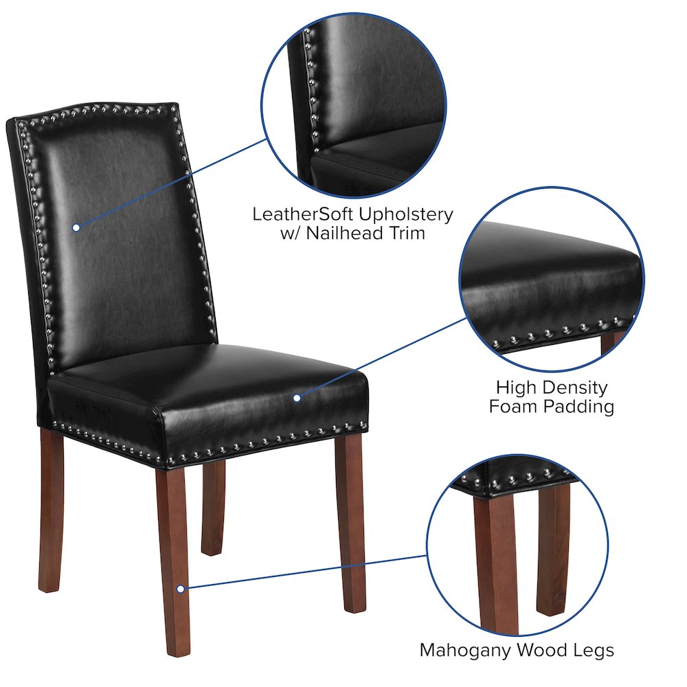 Black LeatherSoft Parsons Chair with Silver Accent Nail Trim. Picture 5