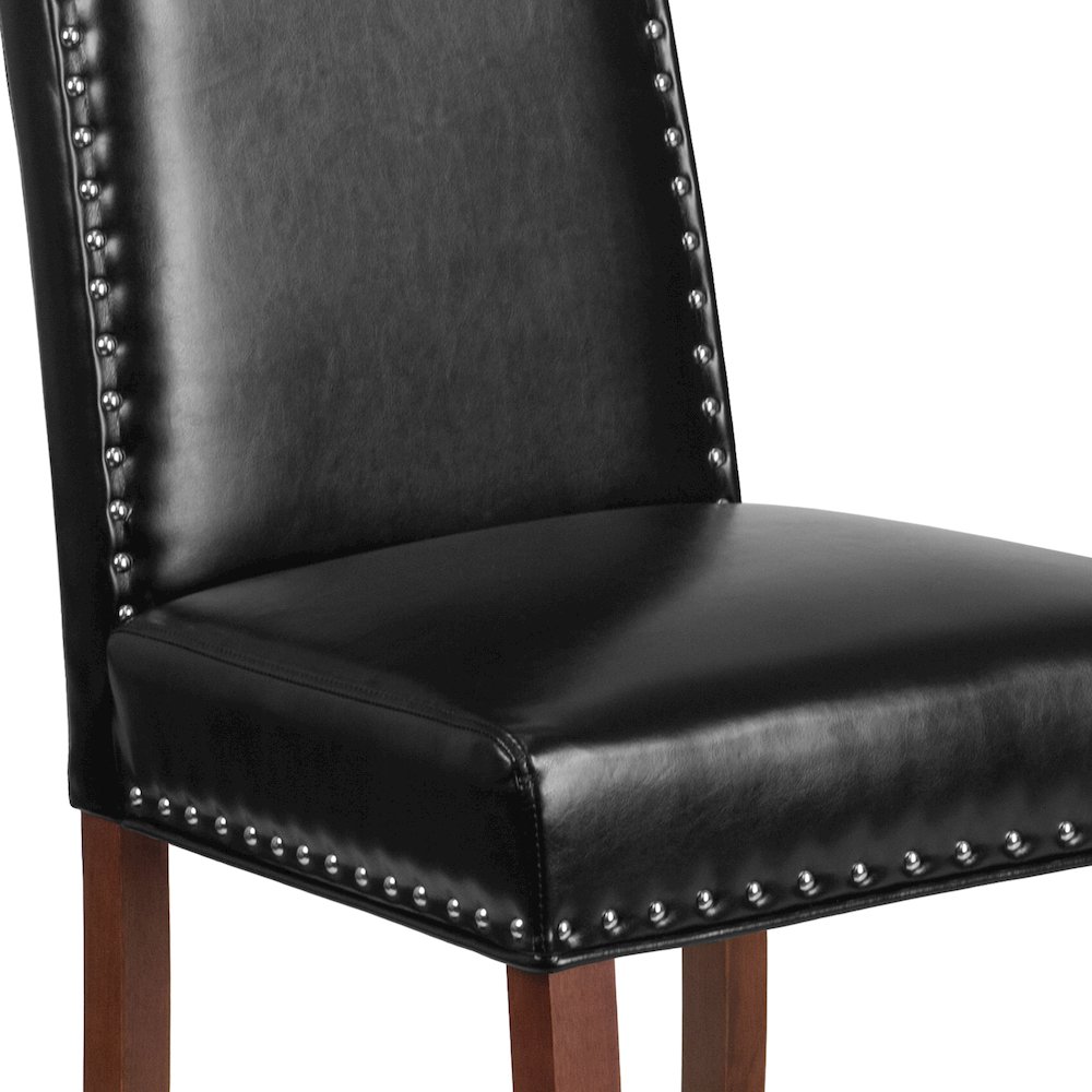 Black LeatherSoft Parsons Chair with Silver Accent Nail Trim. Picture 6