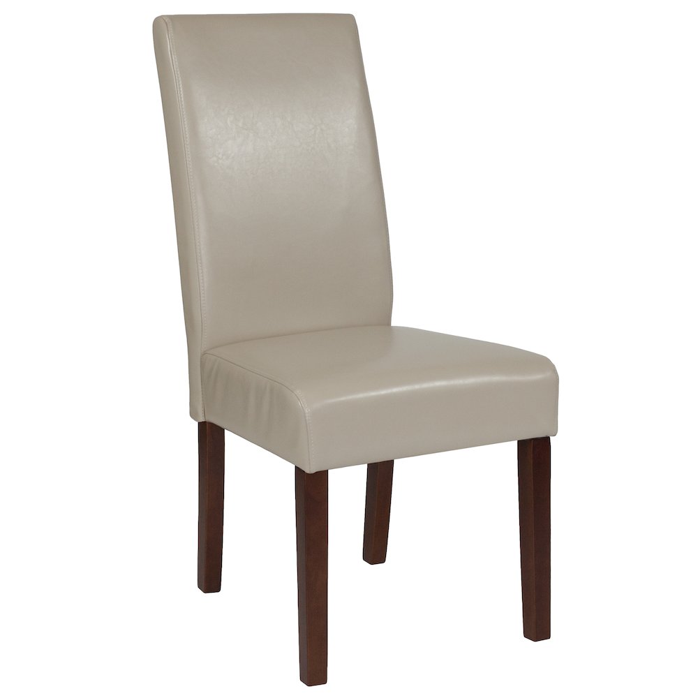 Greenwich Series Beige LeatherSoft Upholstered Panel Back Mid-Century Parsons Dining Chair. Picture 1