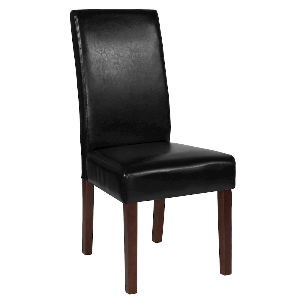 Black LeatherSoft Upholstered Panel Back Mid-Century Parsons Dining Chair. Picture 1