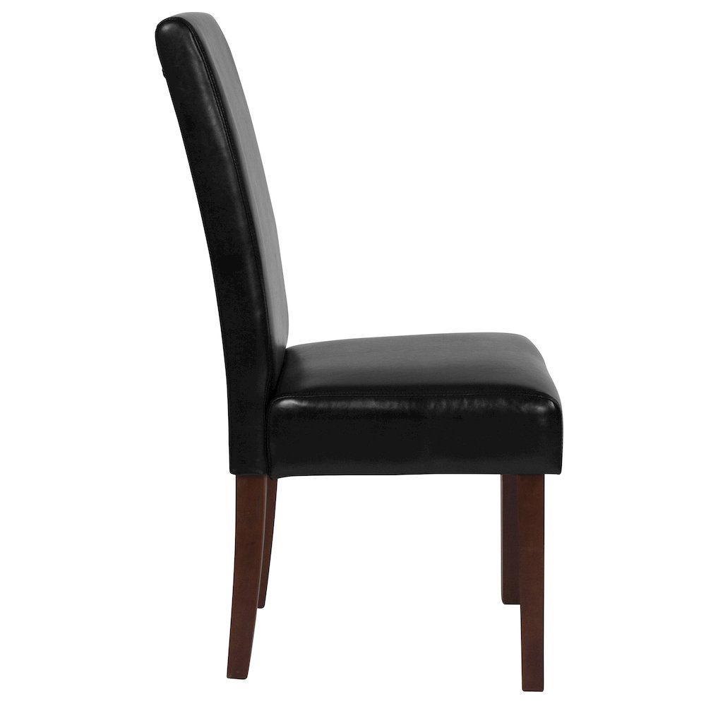 Black LeatherSoft Upholstered Panel Back Mid-Century Parsons Dining Chair. Picture 8