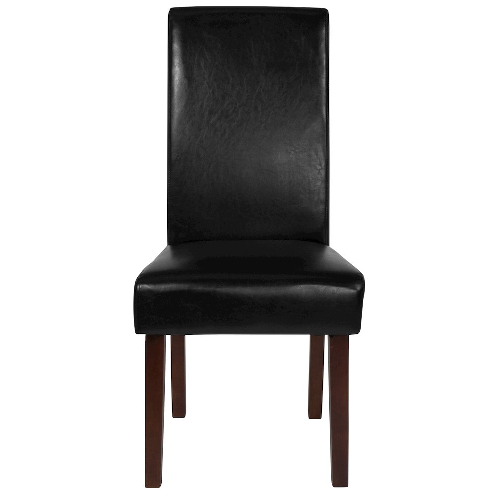 Black LeatherSoft Upholstered Panel Back Mid-Century Parsons Dining Chair. Picture 9
