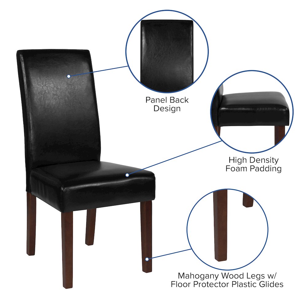Black LeatherSoft Upholstered Panel Back Mid-Century Parsons Dining Chair. Picture 4