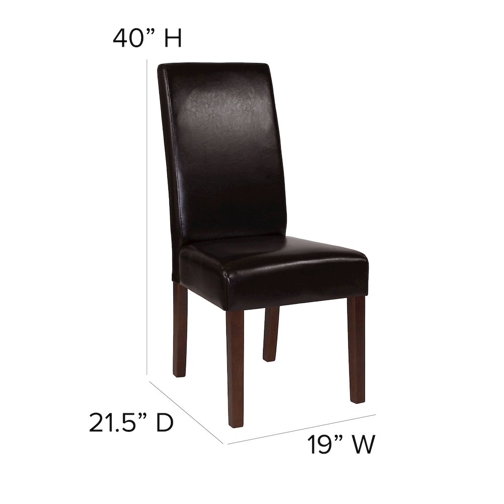 Brown LeatherSoft Upholstered Panel Back Mid-Century Parsons Dining Chair. Picture 5