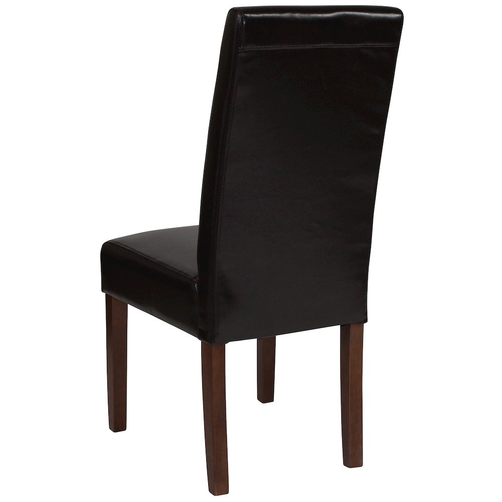 Brown LeatherSoft Upholstered Panel Back Mid-Century Parsons Dining Chair. Picture 6