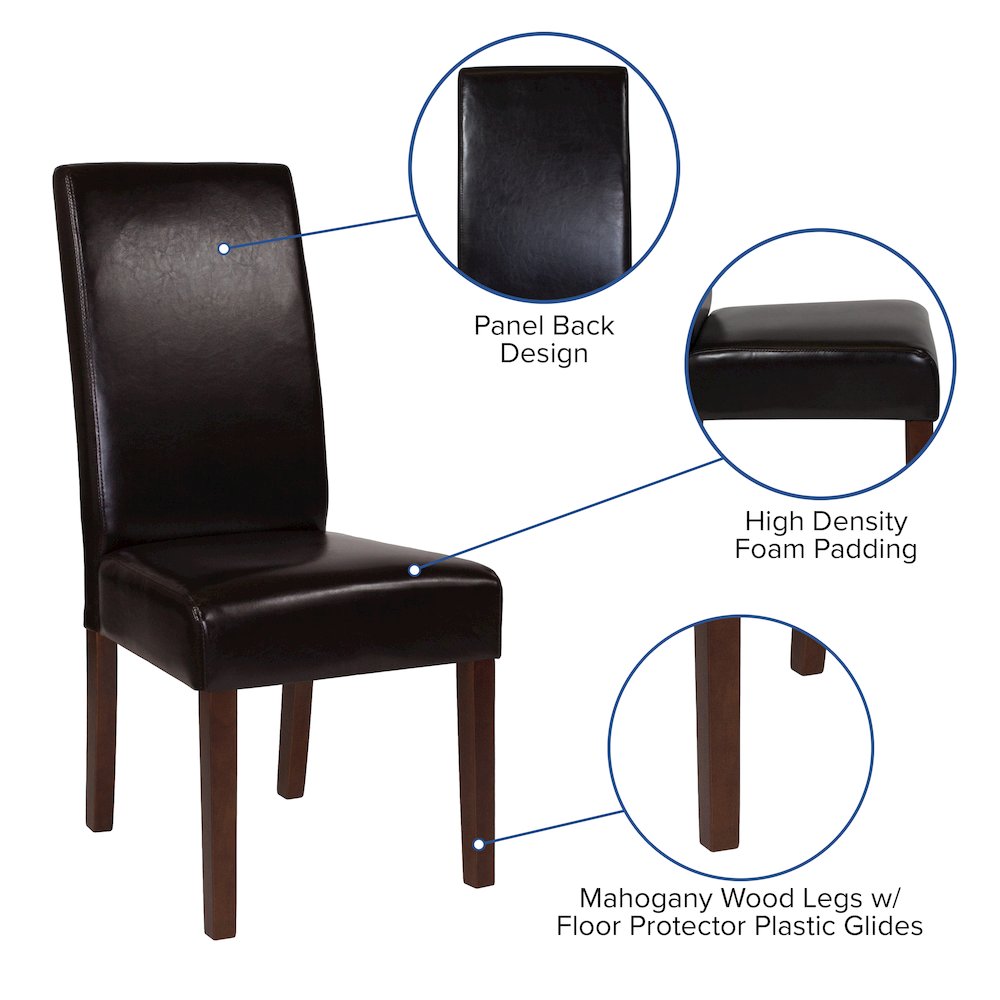 Brown LeatherSoft Upholstered Panel Back Mid-Century Parsons Dining Chair. Picture 4