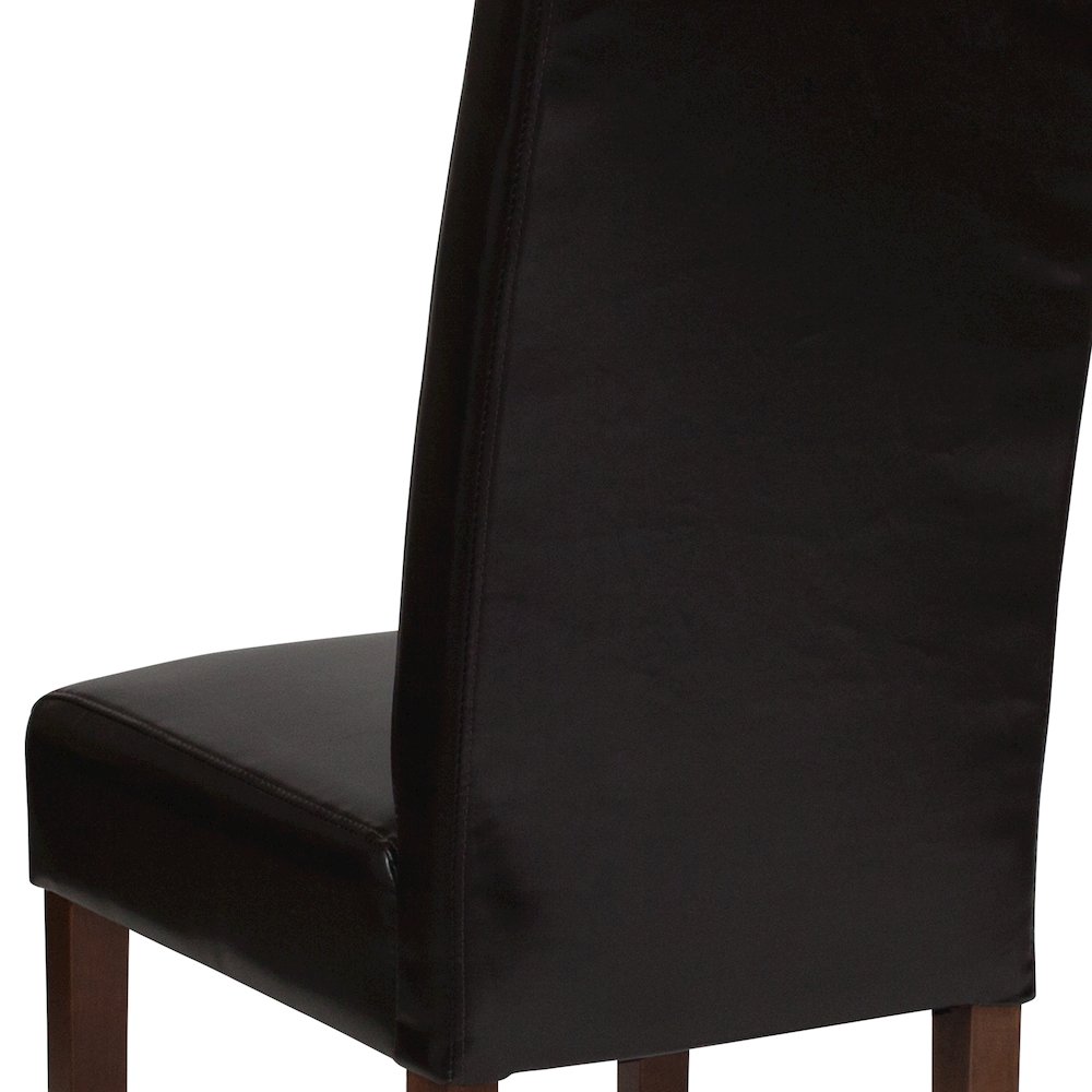 Brown LeatherSoft Upholstered Panel Back Mid-Century Parsons Dining Chair. Picture 10