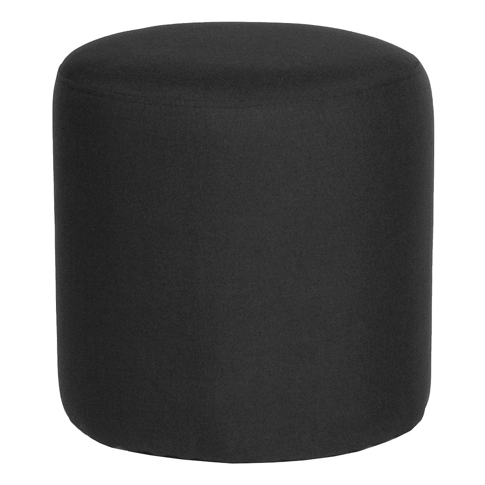 Upholstered Round Ottoman Pouf in Black Fabric. Picture 1