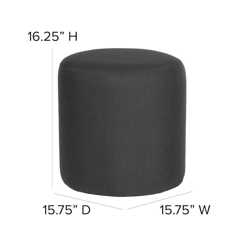 Upholstered Round Ottoman Pouf in Black Fabric. Picture 6