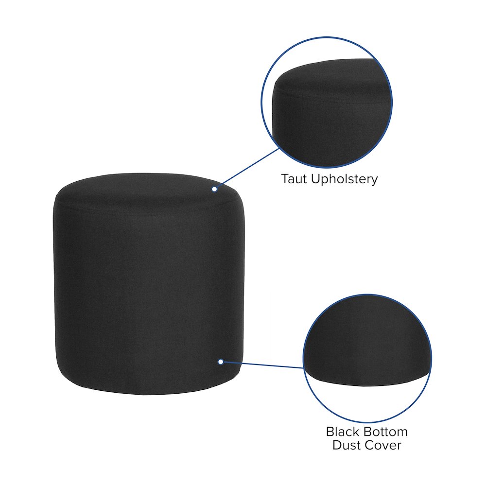 Upholstered Round Ottoman Pouf in Black Fabric. Picture 5