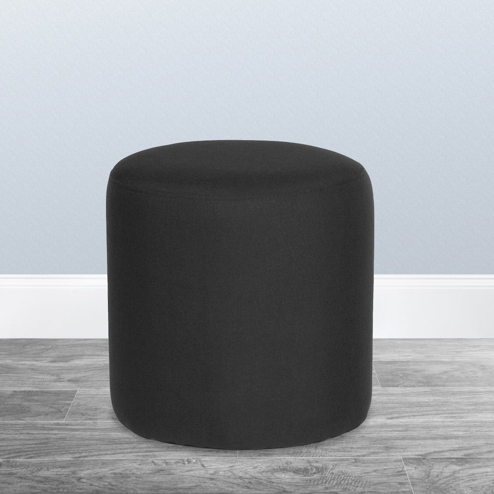 Upholstered Round Ottoman Pouf in Black Fabric. Picture 2