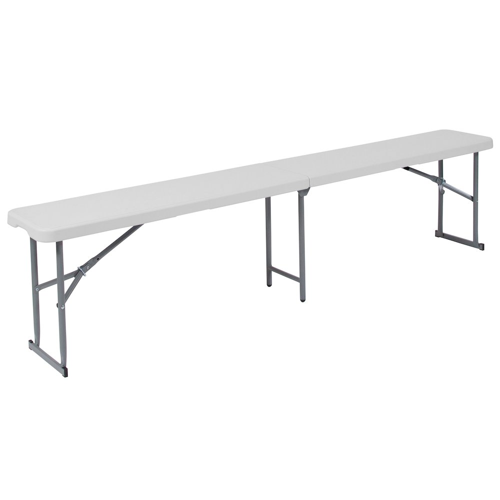 10.25''W x 71''L Bi-Fold Granite White Plastic Bench with Carrying Handle. Picture 1