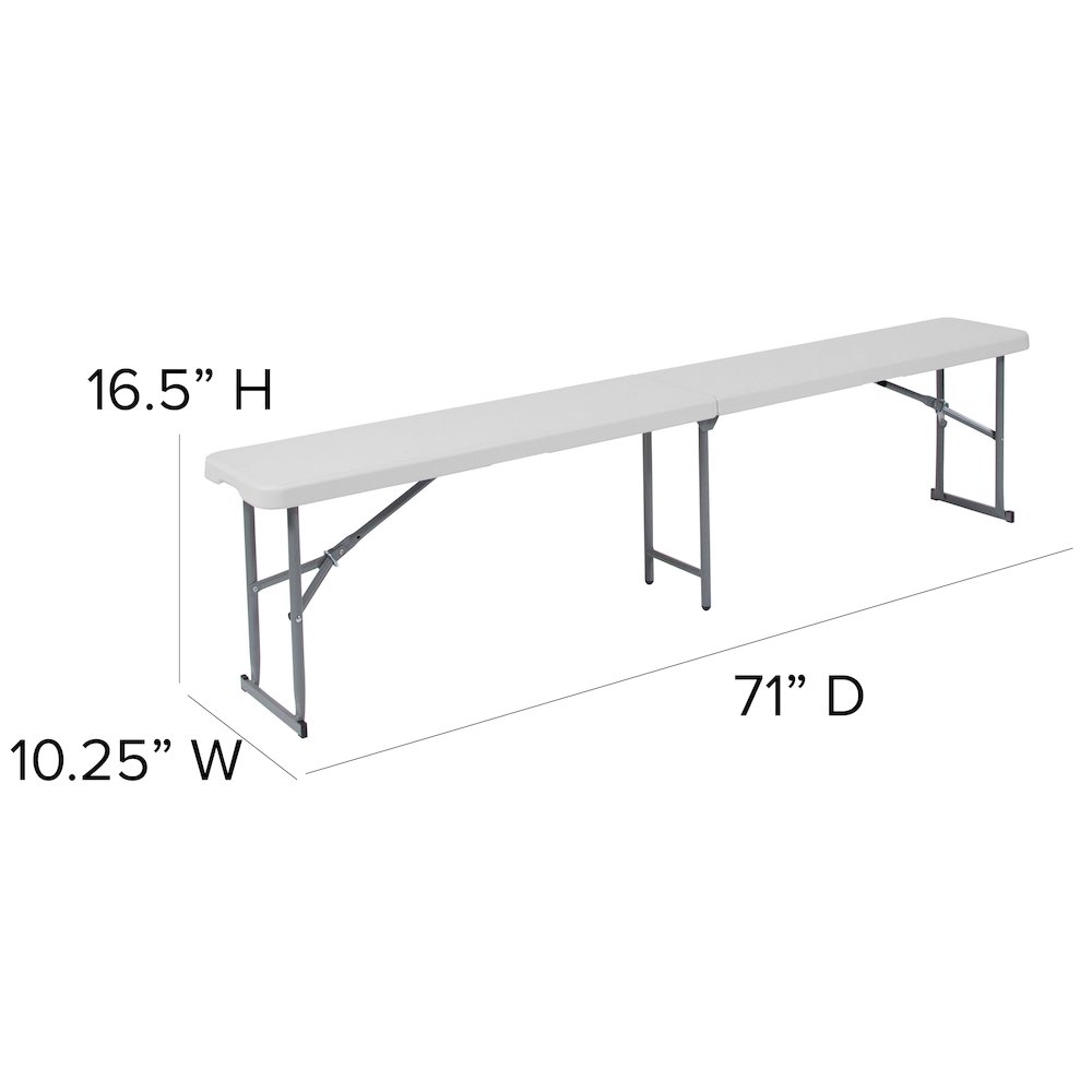 10.25''W x 71''L Bi-Fold Granite White Plastic Bench with Carrying Handle. Picture 5