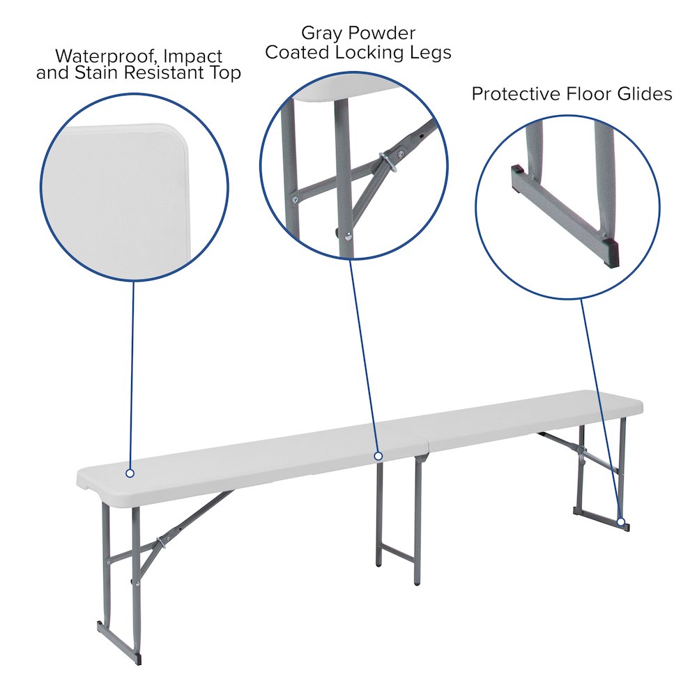 10.25''W x 71''L Bi-Fold Granite White Plastic Bench with Carrying Handle. Picture 4