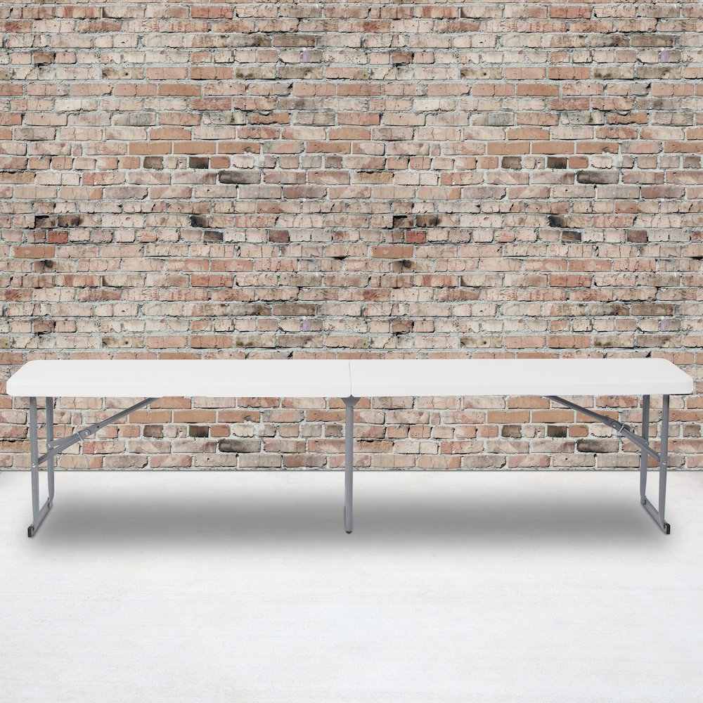 10.25''W x 71''L Bi-Fold Granite White Plastic Bench with Carrying Handle. Picture 2