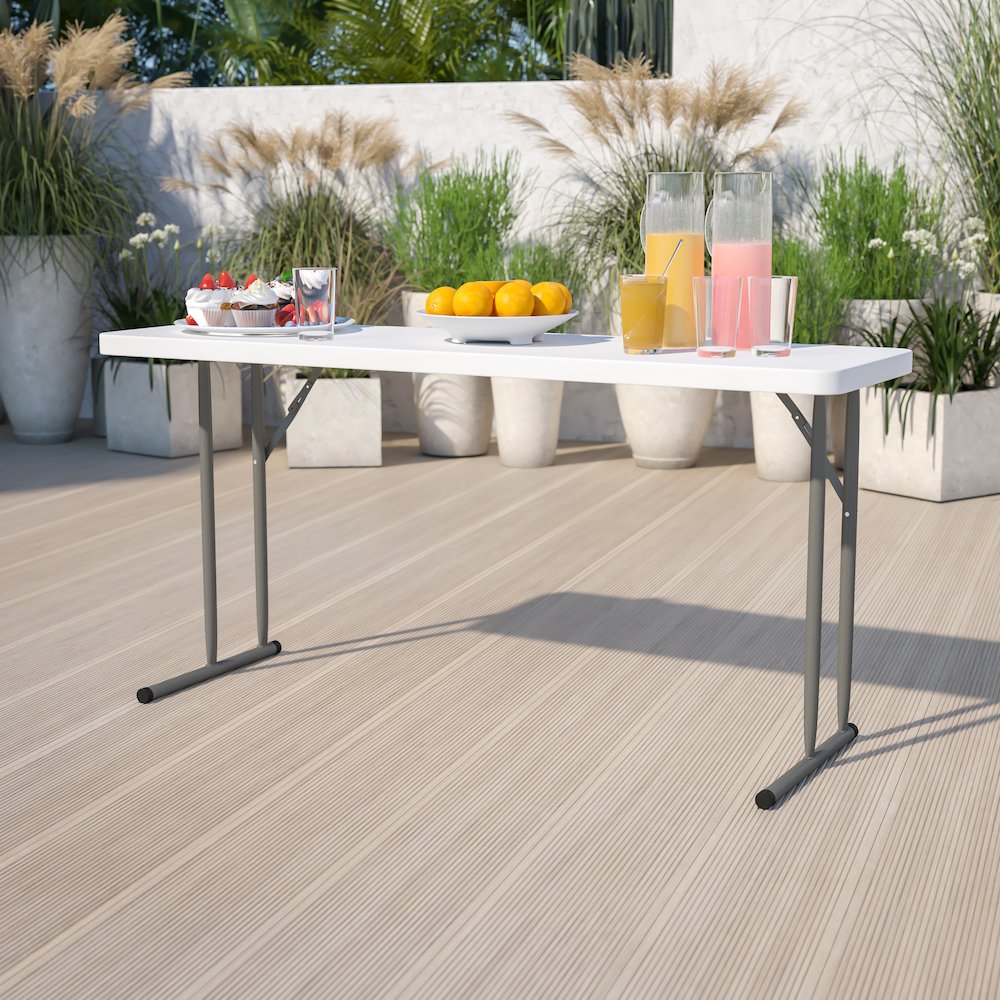 5-Foot Granite White Plastic Folding Training Table. Picture 4