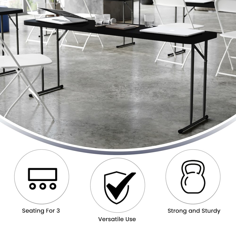 6-Foot Black Plastic Folding Training Table. Picture 5