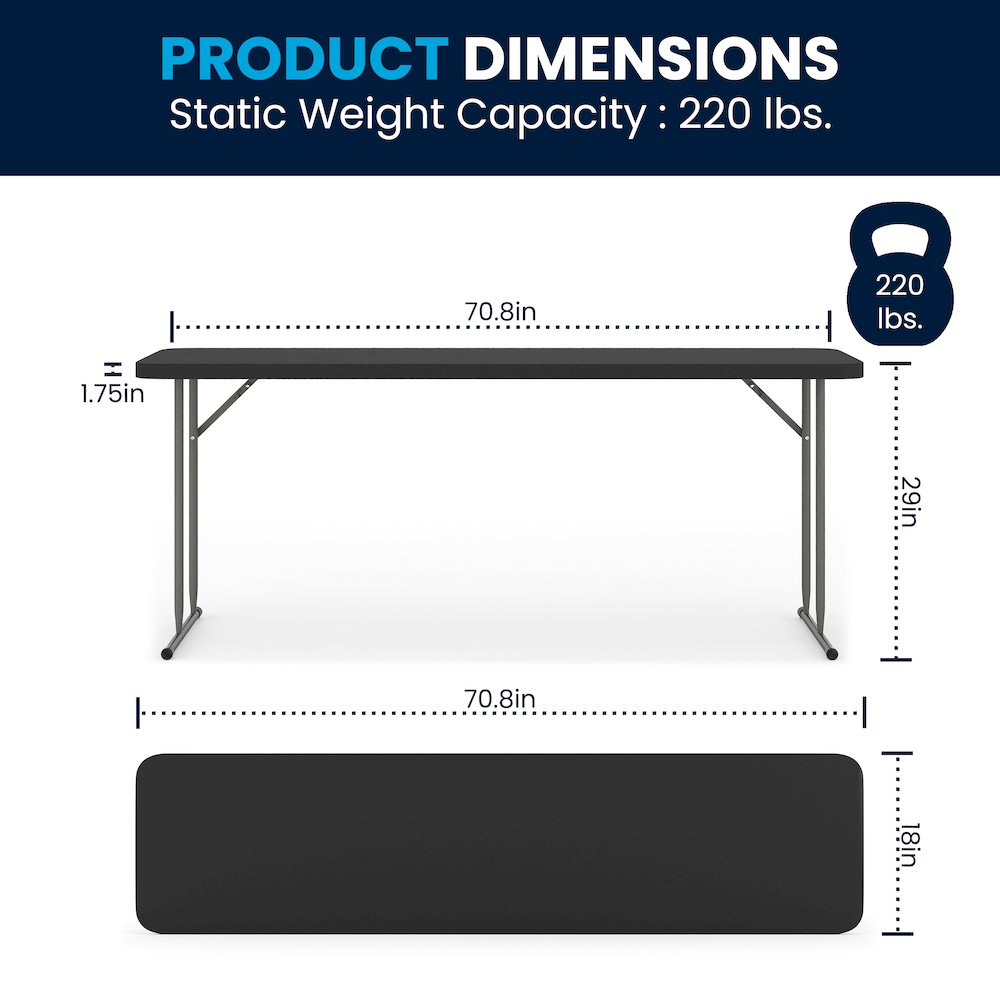 6-Foot Black Plastic Folding Training Table. Picture 7
