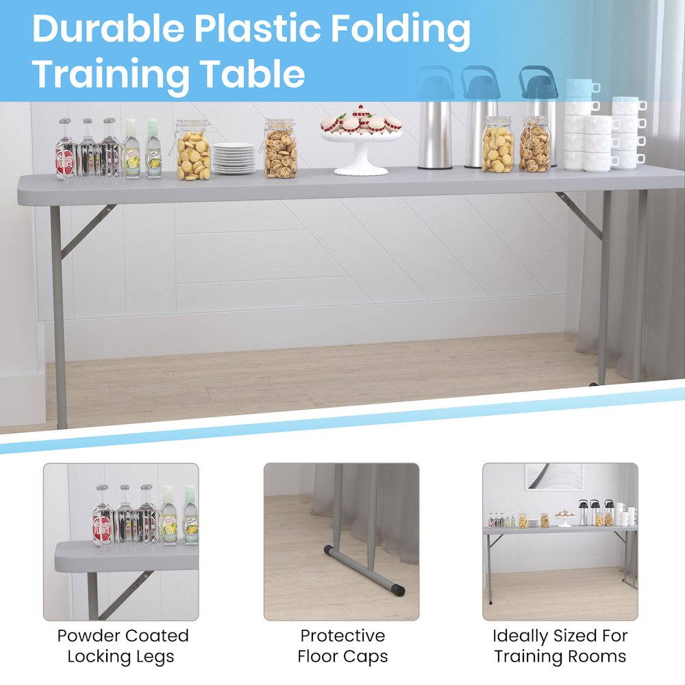 6-Foot Gray Plastic Folding Training Table. Picture 5
