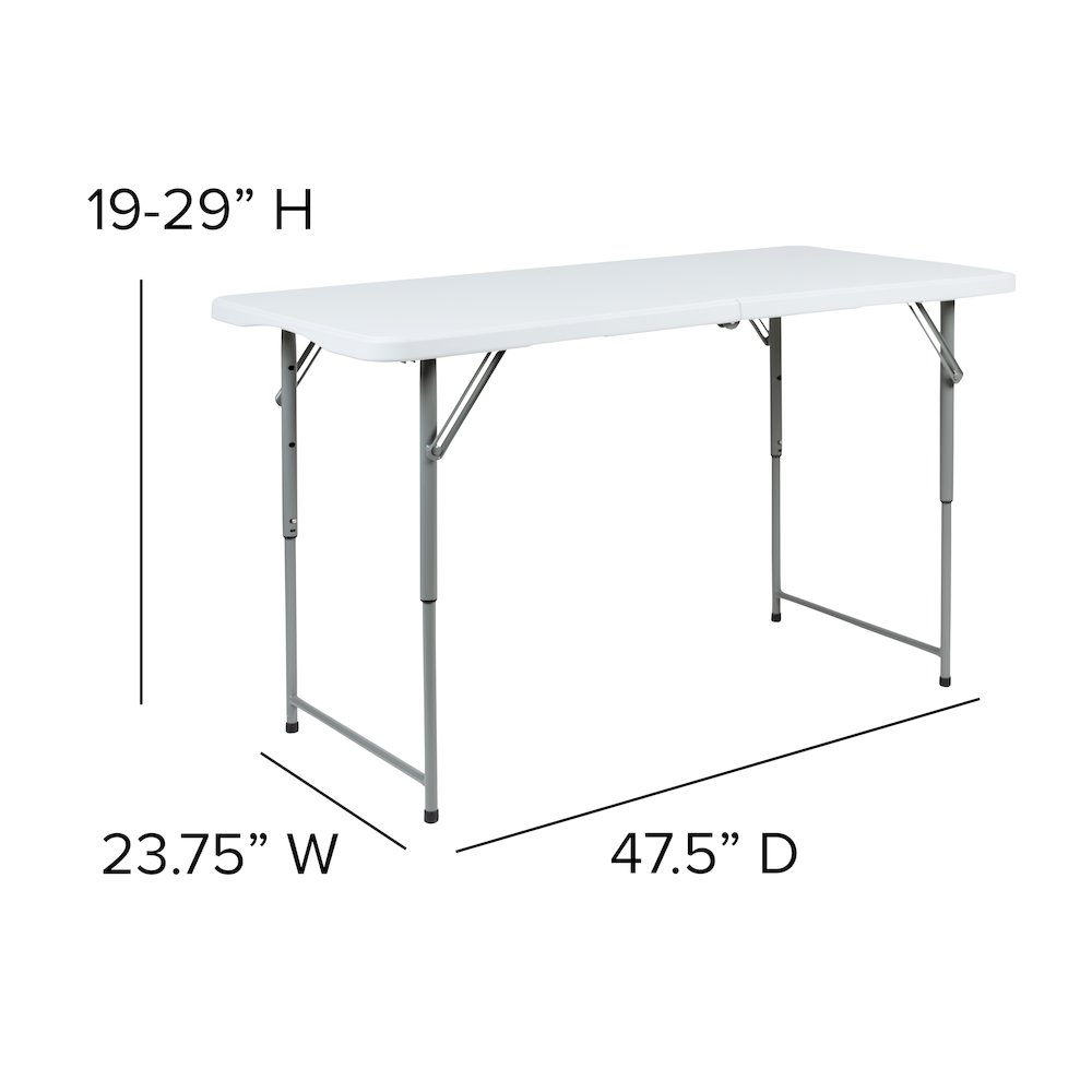 4-Foot Height Adjustable Bi-Fold Granite White Plastic Folding Table. Picture 6