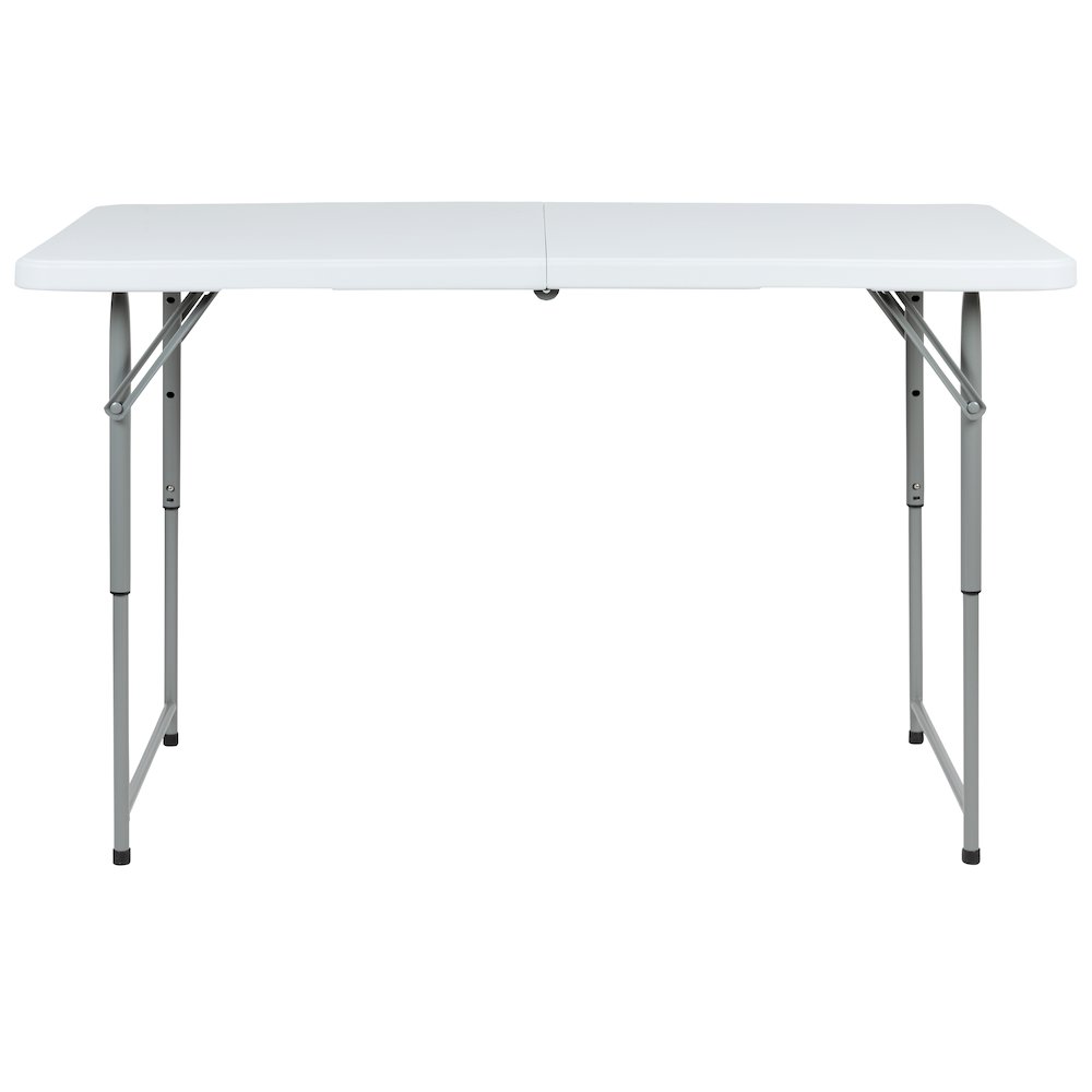4-Foot Height Adjustable Bi-Fold Granite White Plastic Folding Table. Picture 9