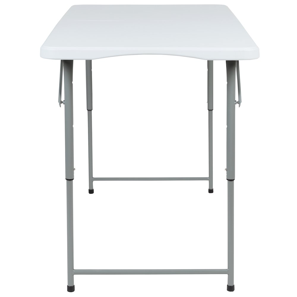 4-Foot Height Adjustable Bi-Fold Granite White Plastic Folding Table. Picture 8