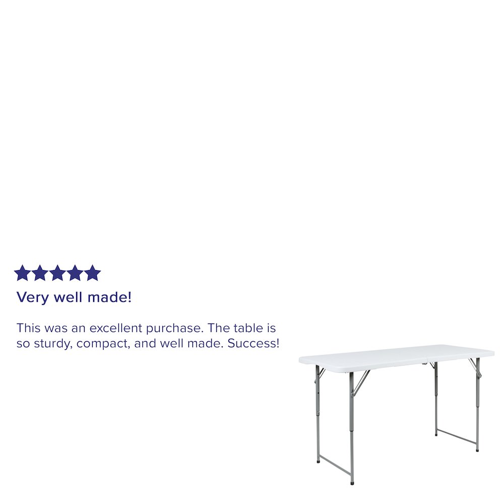 4-Foot Height Adjustable Bi-Fold Granite White Plastic Folding Table. Picture 4