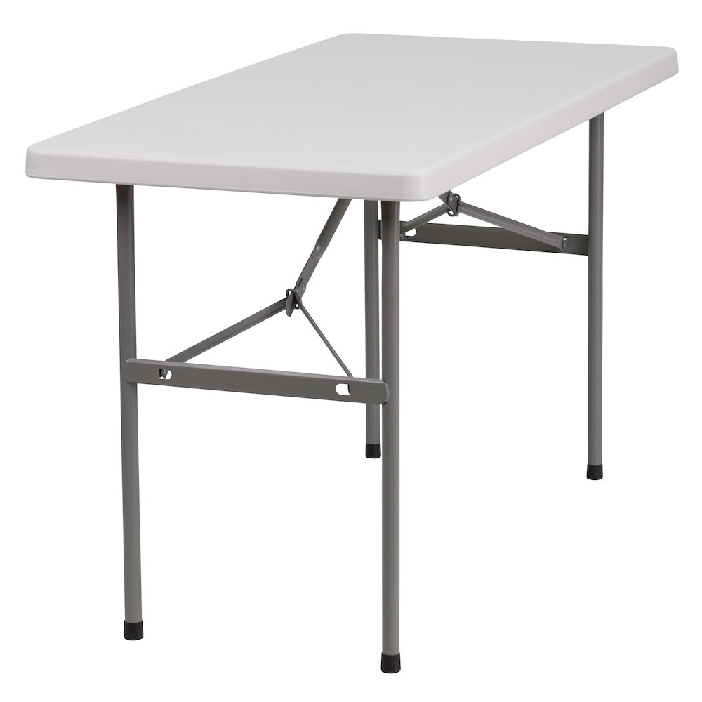 4-Foot Granite White Plastic Folding Table. Picture 1
