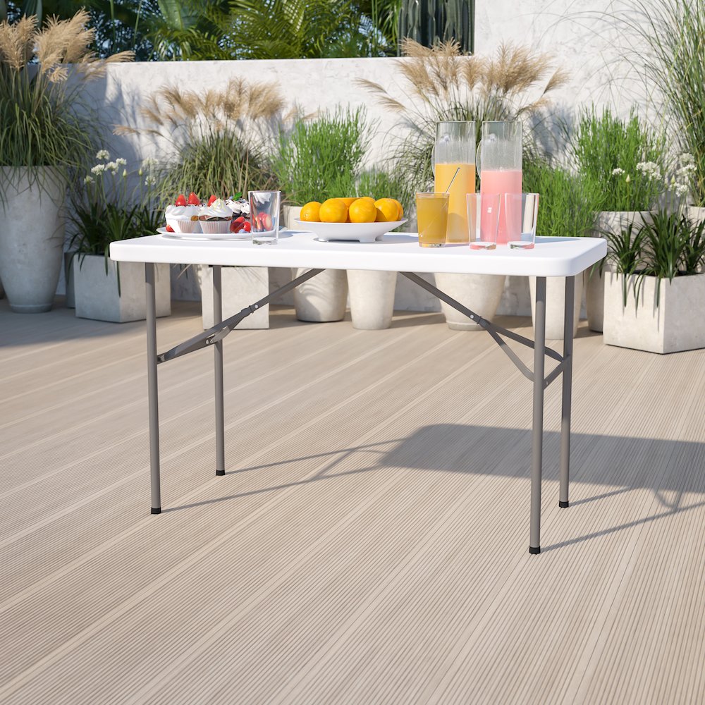4-Foot Granite White Plastic Folding Table. Picture 4