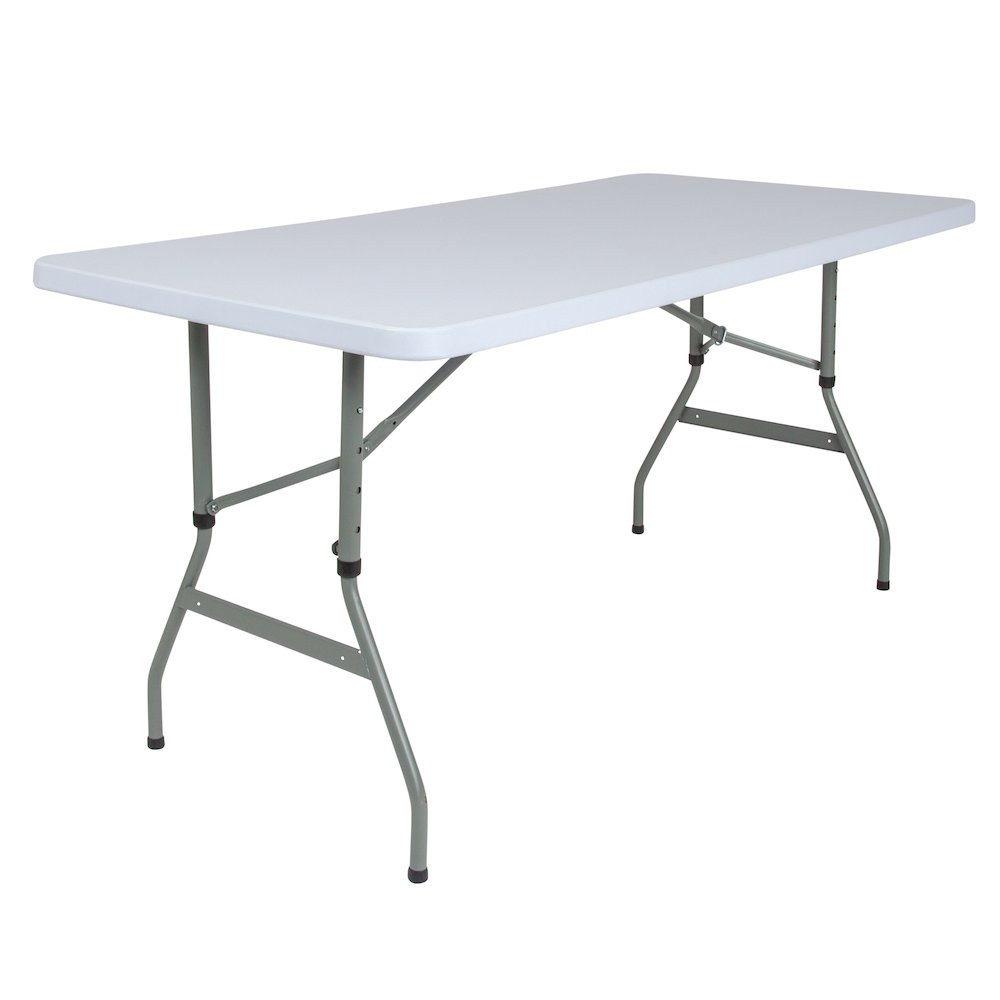 4.93-Foot Height Adjustable Granite White Plastic Folding Table. Picture 1