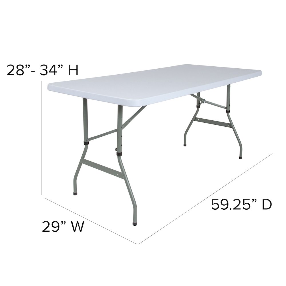 4.93-Foot Height Adjustable Granite White Plastic Folding Table. Picture 6