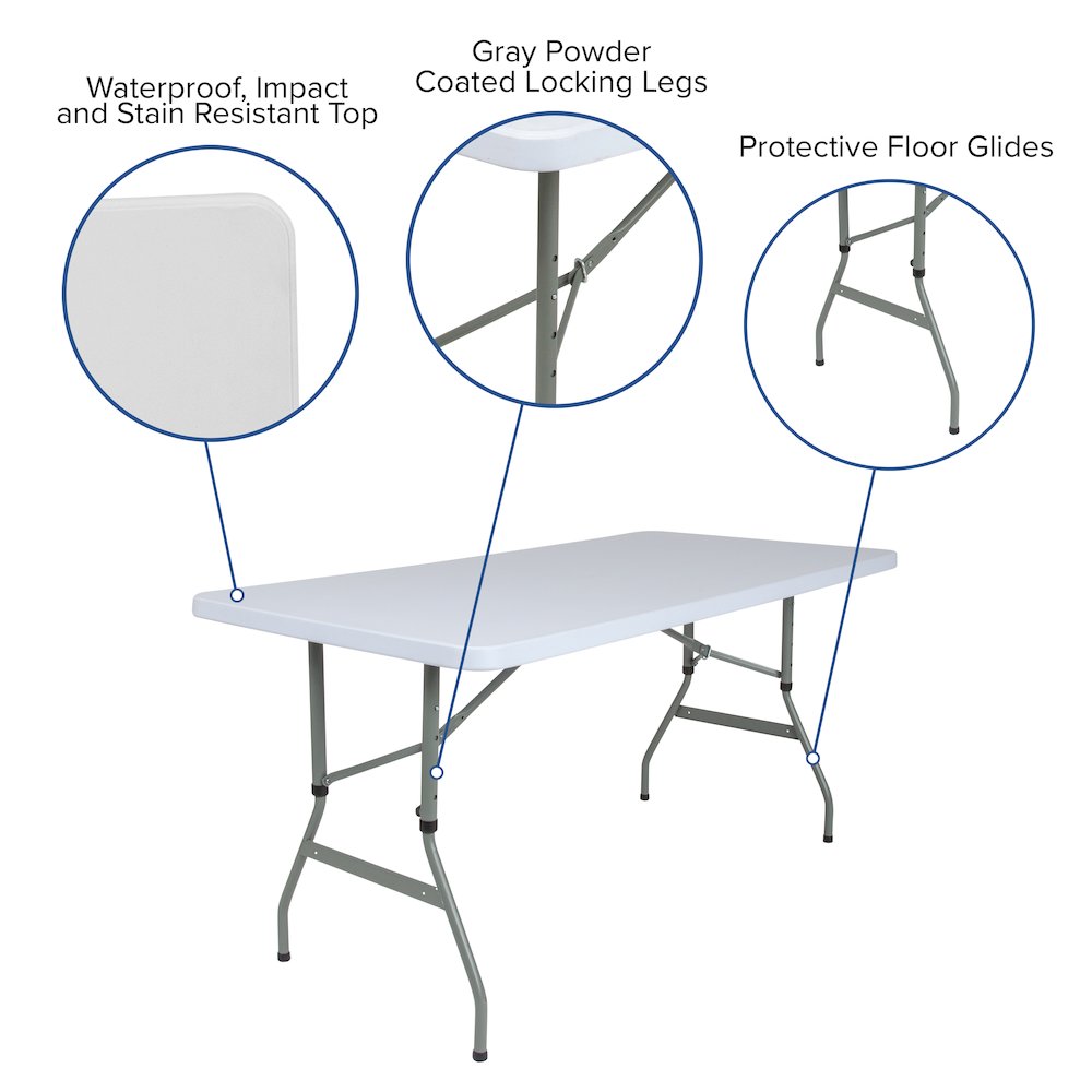4.93-Foot Height Adjustable Granite White Plastic Folding Table. Picture 5