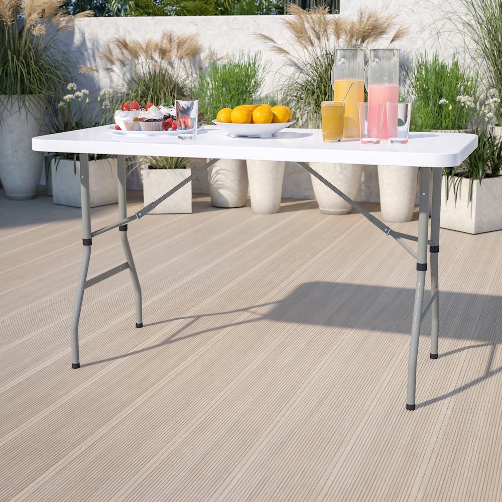4.93-Foot Height Adjustable Granite White Plastic Folding Table. Picture 2
