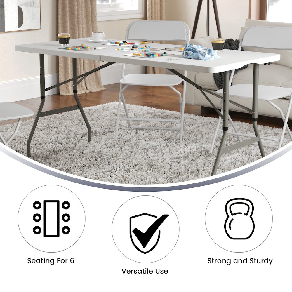 5-Foot Height Bi-Fold Granite White Plastic Banquet and Event Folding Table. Picture 6
