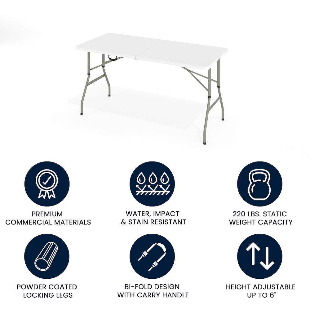 5-Foot Height Bi-Fold Granite White Plastic Banquet and Event Folding Table. Picture 5
