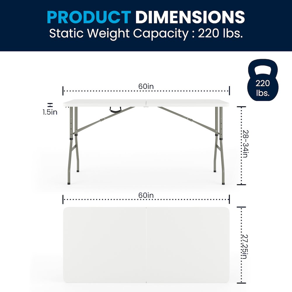 5-Foot Height Bi-Fold Granite White Plastic Banquet and Event Folding Table. Picture 8