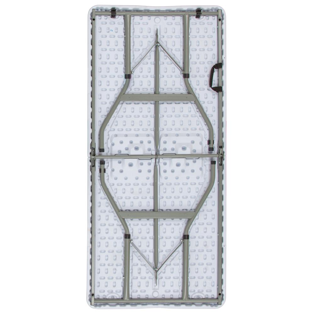 5-Foot Height Adjustable Bi-Fold Granite White Plastic Banquet and Event Folding Table with Carrying Handle. Picture 3